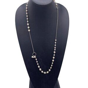 Fossil Cream Beaded Station Double-Strand Necklace Elegant Minimalist